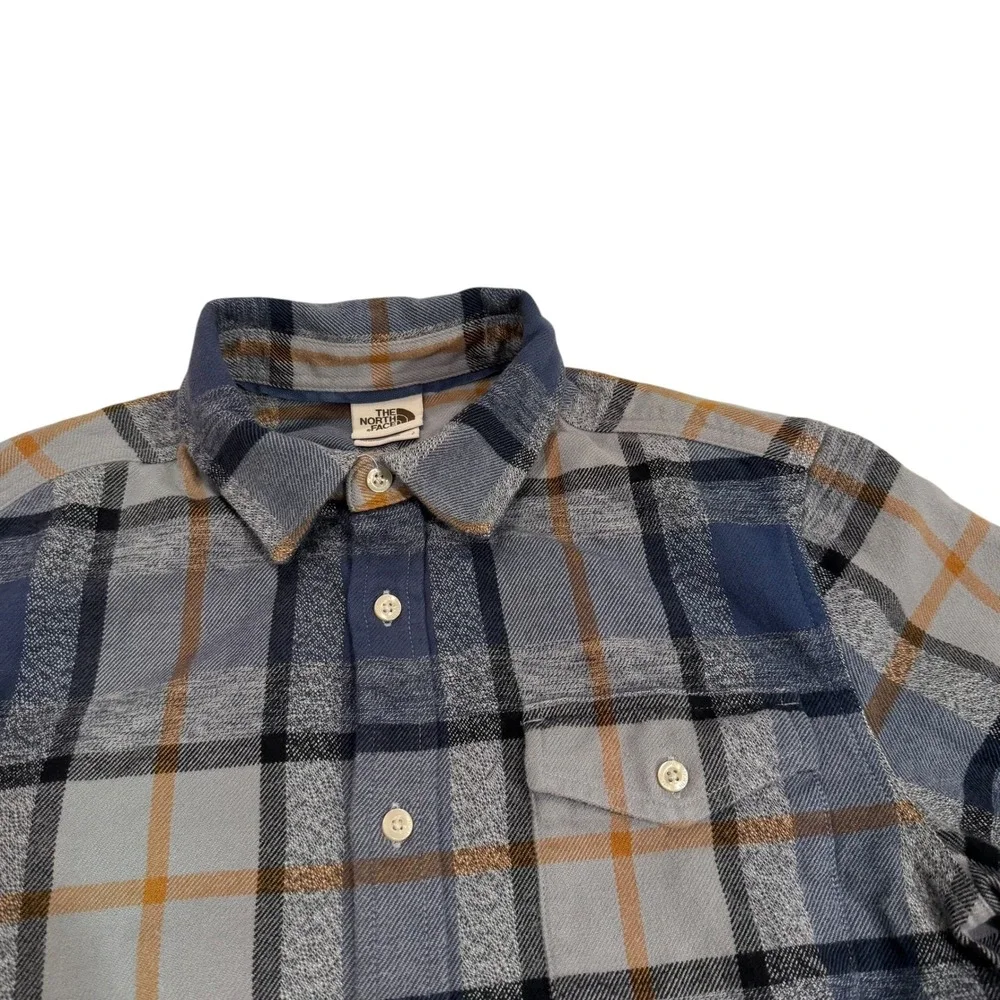 The North Face Mens Plaid Flannel‎ Long Sleeve Button Down Shirt Blue Grey Small